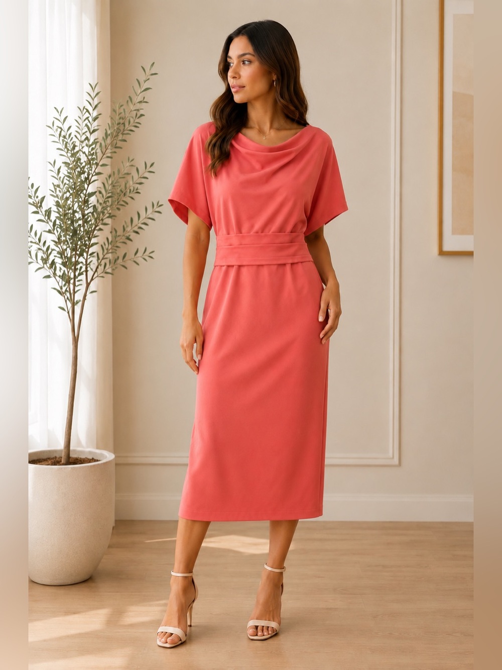 NY&C Coral Midi Dress XL Dolman Sleeve Belted